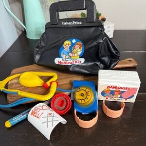 Fisher Price Medical Kit Vintage Doctor Nurse Medical Kit Tools Toy Black Bag